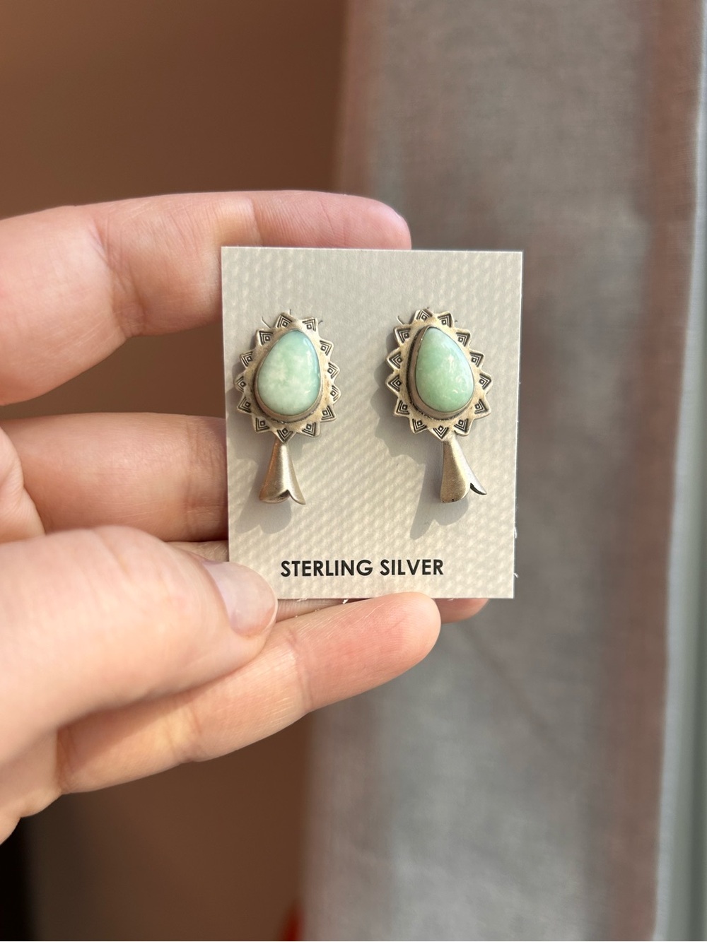 Sterling Silver Turquoise Squash Blossom Stud Earrings 925